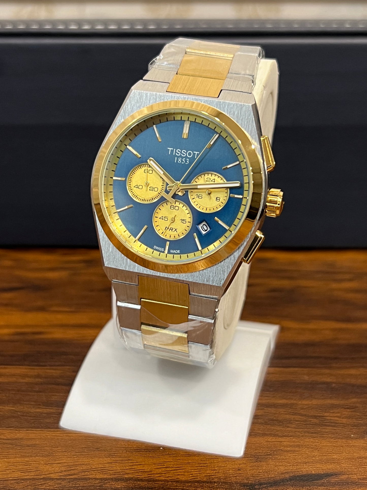 TIS 1853 Blue Dial Gold Chrono & Silver Gold Chain