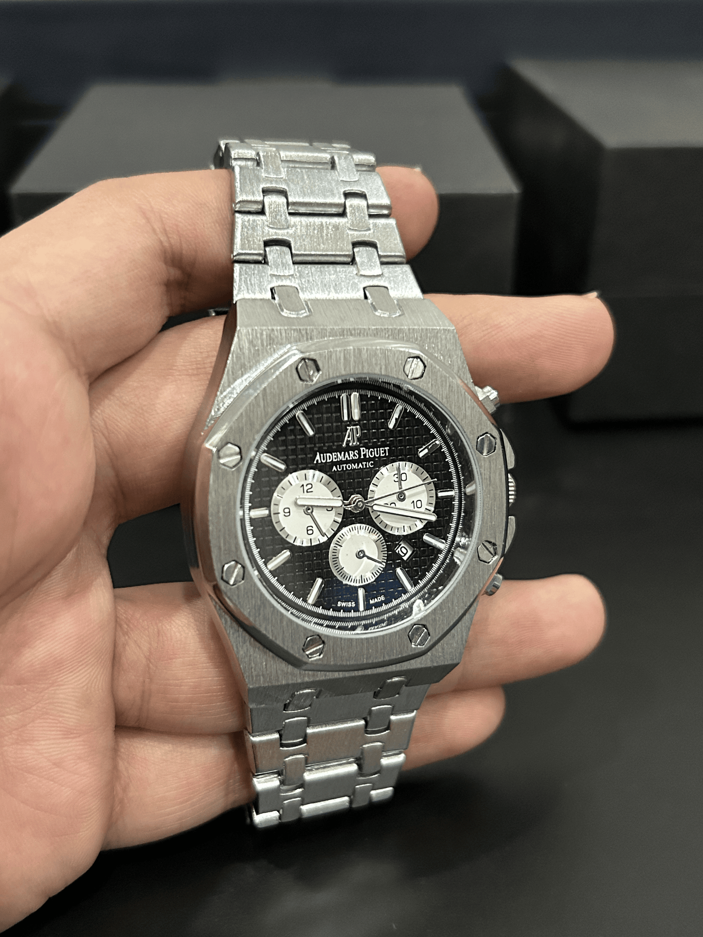 A.P Stainless Steel Silver Dial & Silver Chain