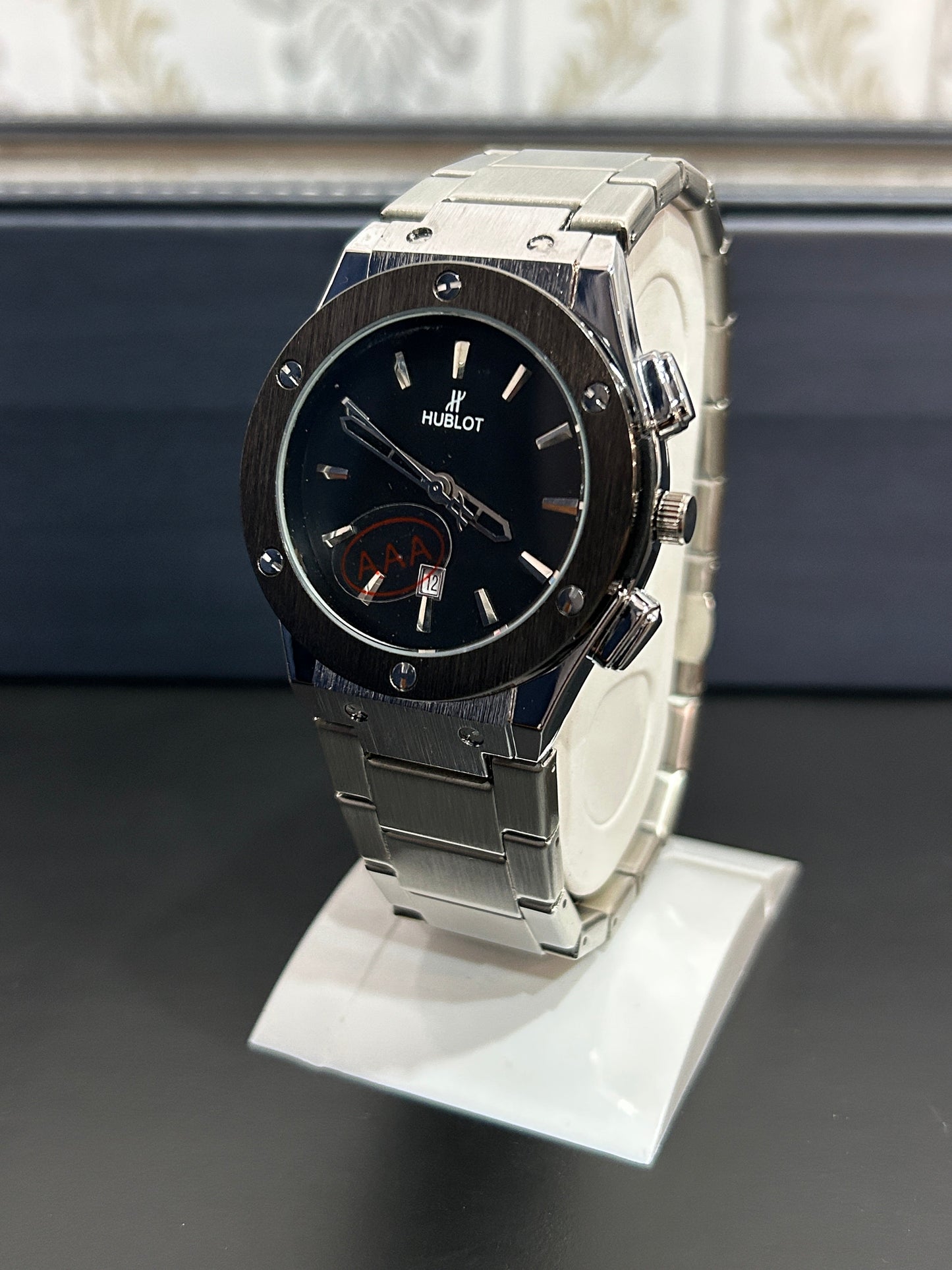 Hub Black Dial & Silver Chain