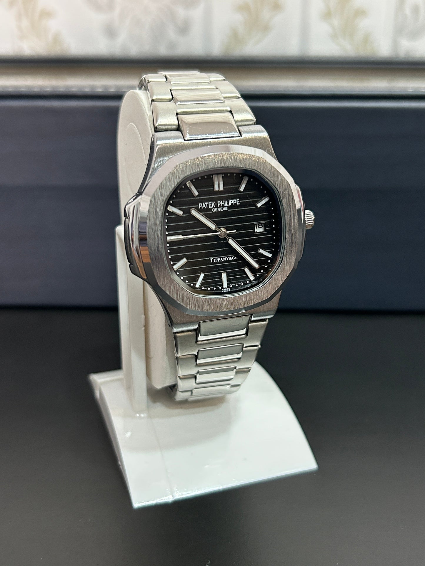 PP Naut Black Dial & Silver Chain