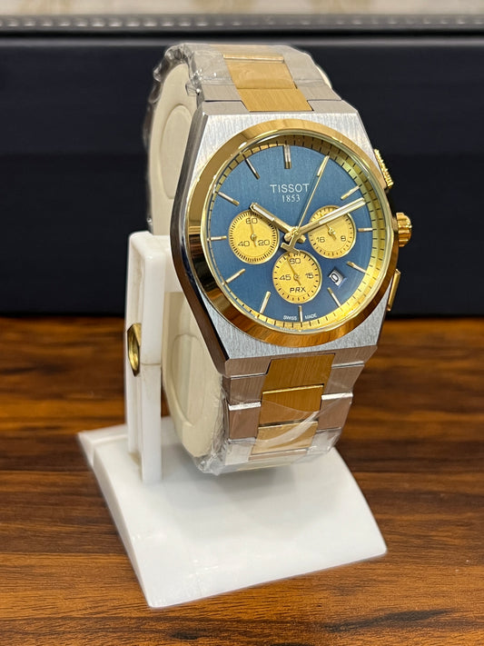 TIS 1853 Blue Dial Gold Chrono & Silver Gold Chain