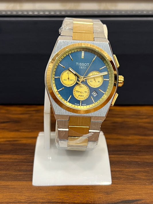 TIS 1853 Blue Dial Gold Chrono & Silver Gold Chain