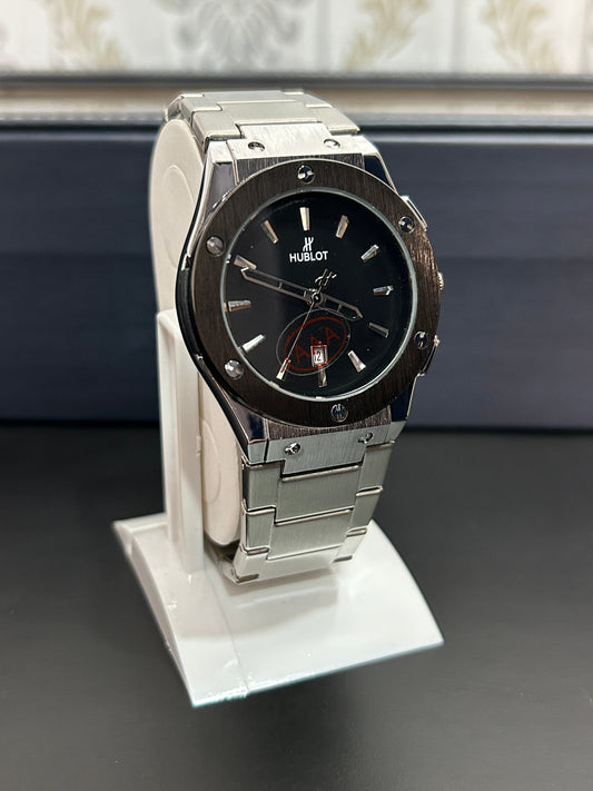 Hub Black Dial & Silver Chain
