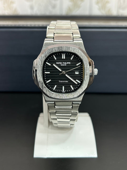PP Naut  Black Dial & Silver Chain
