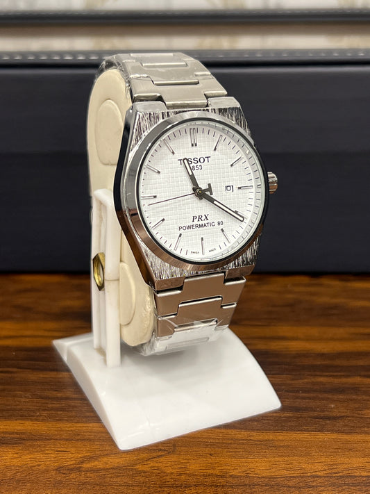 TIS PRX Pattern White Dial Silver Chain