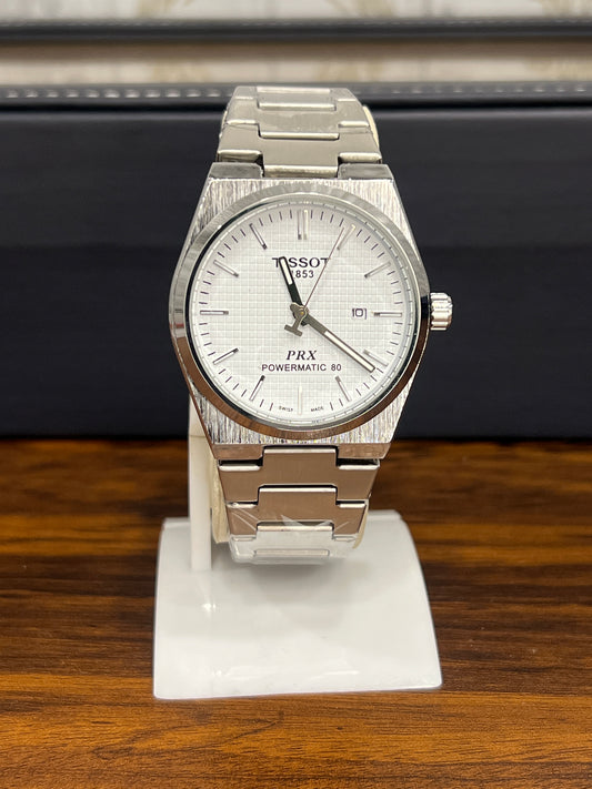 TIS PRX Pattern White Dial Silver Chain